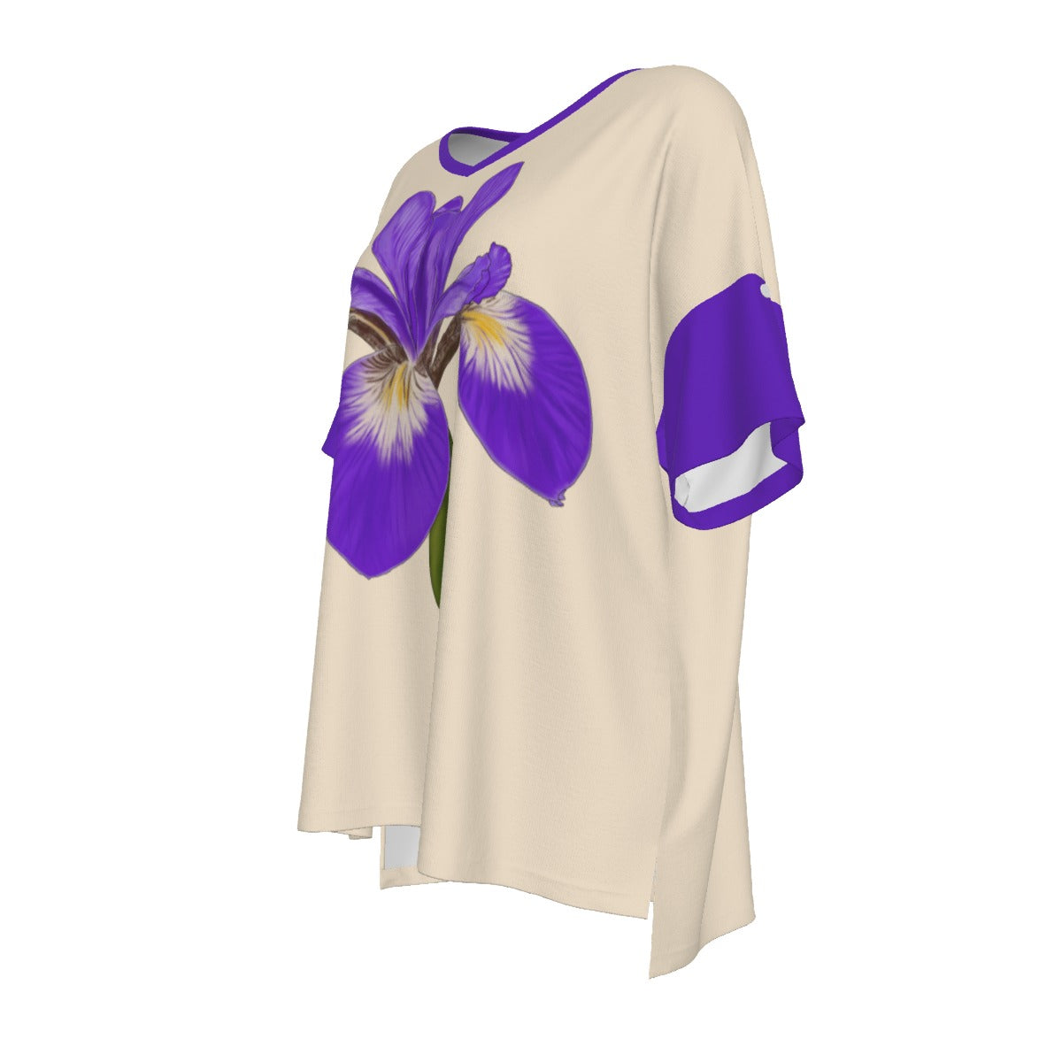 Quebec Iris - drop shoulder tee - beigepurple