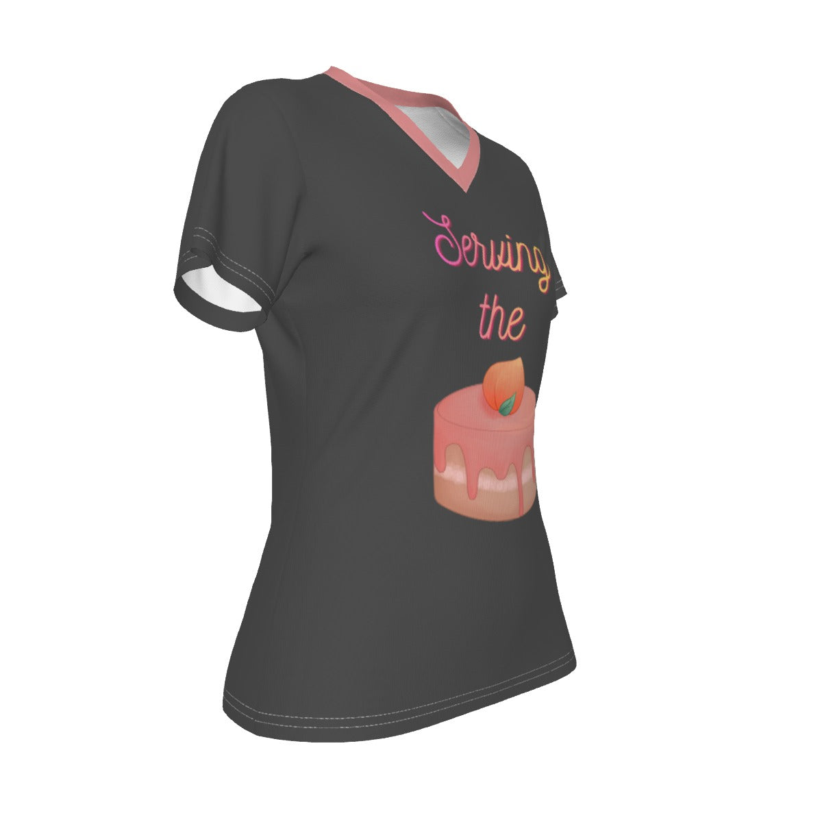 Serving the Cake - V neck tee - grey
