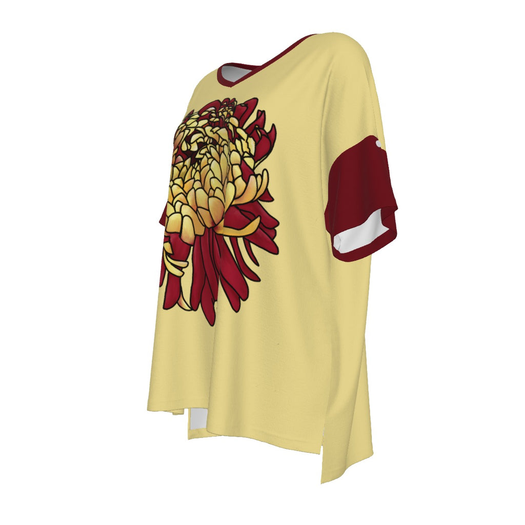Chinese Chrysanthemum - drop shoulder - red yellow