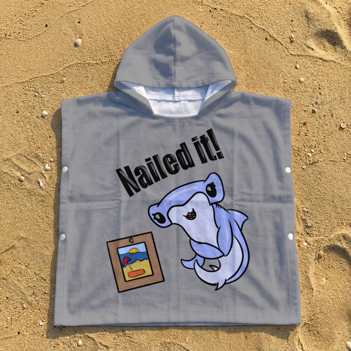Kid's Hooded Towel Poncho - Nailed It Shark