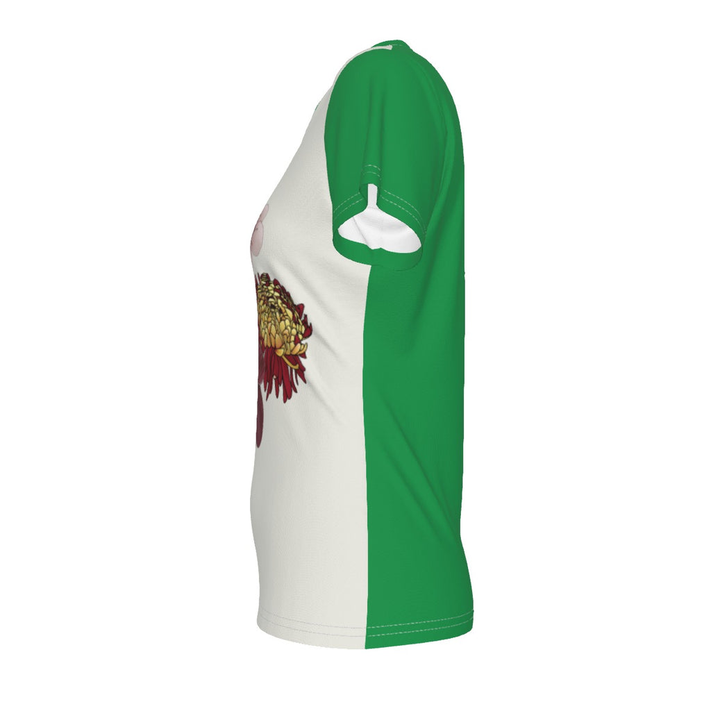 The Four Mahjong Flowers - white/green - V neck tee
