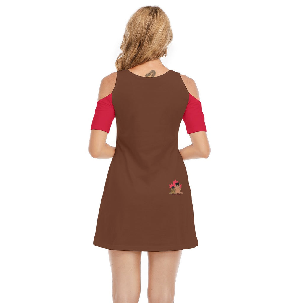 Ducking - could shoulder dress - brown and red