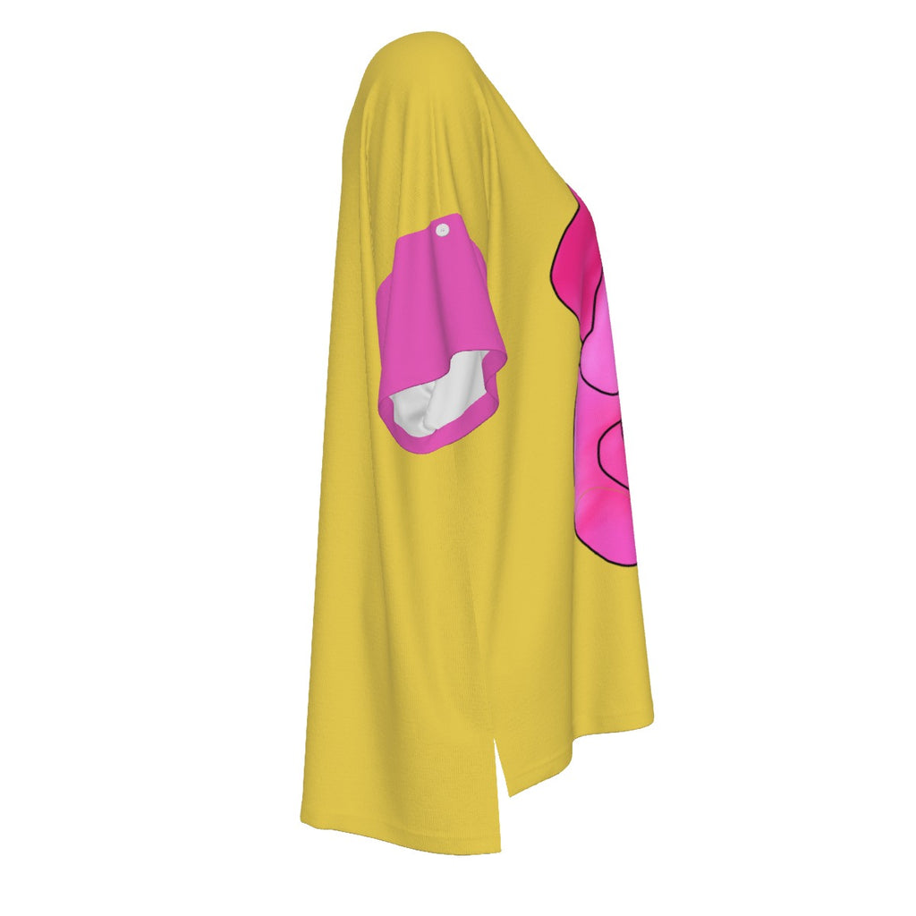 Alberta Primrose - drop shoulder tee - yellow with pink