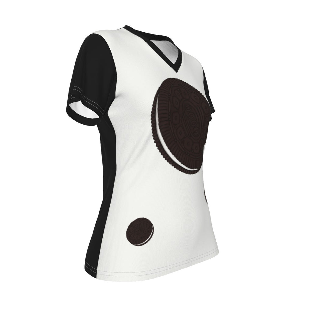 Race - Oreo - V neck tee - white and black