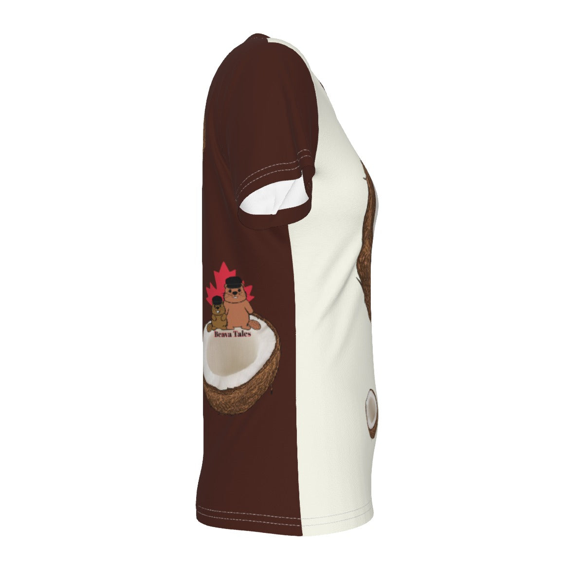 Race - Fruit - Coconut - V neck tee - offwhite and brown