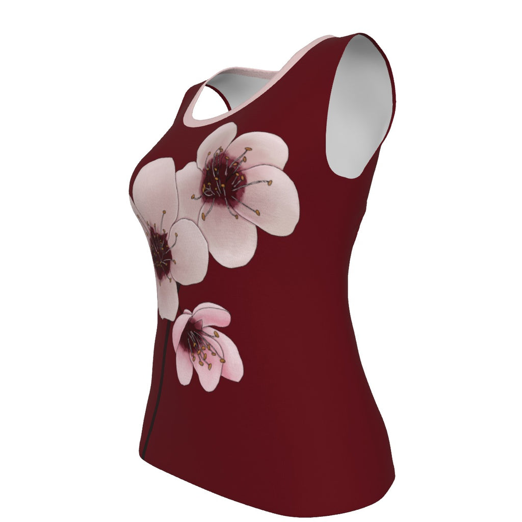 Plum Blossom Branch - U neck tank - maroon