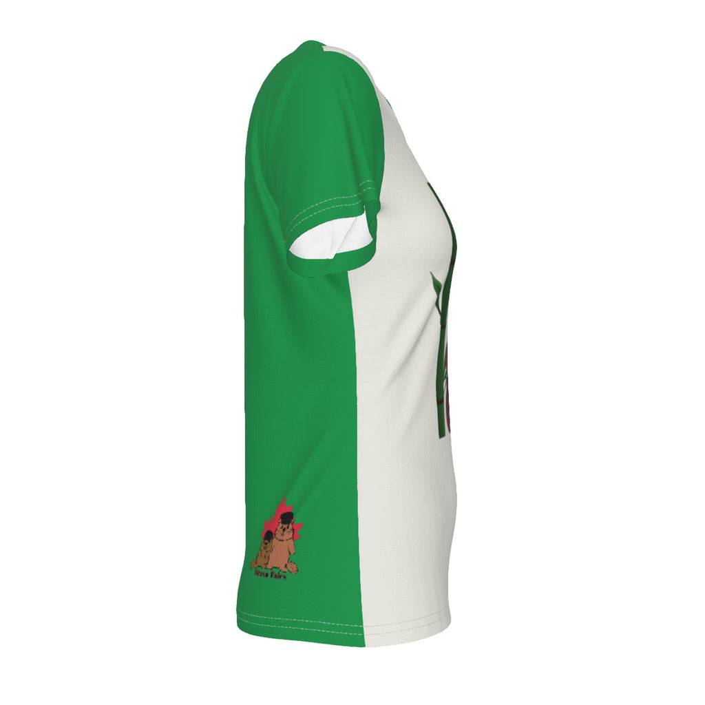 The Four Mahjong Flowers - white/green - V neck tee