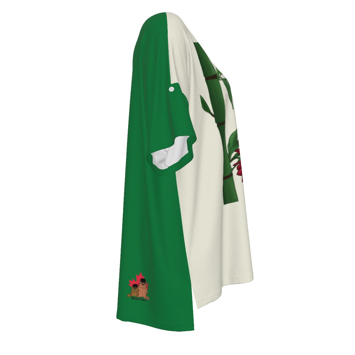Mahjong Flowers - drop shoulder tee - ivorygreen