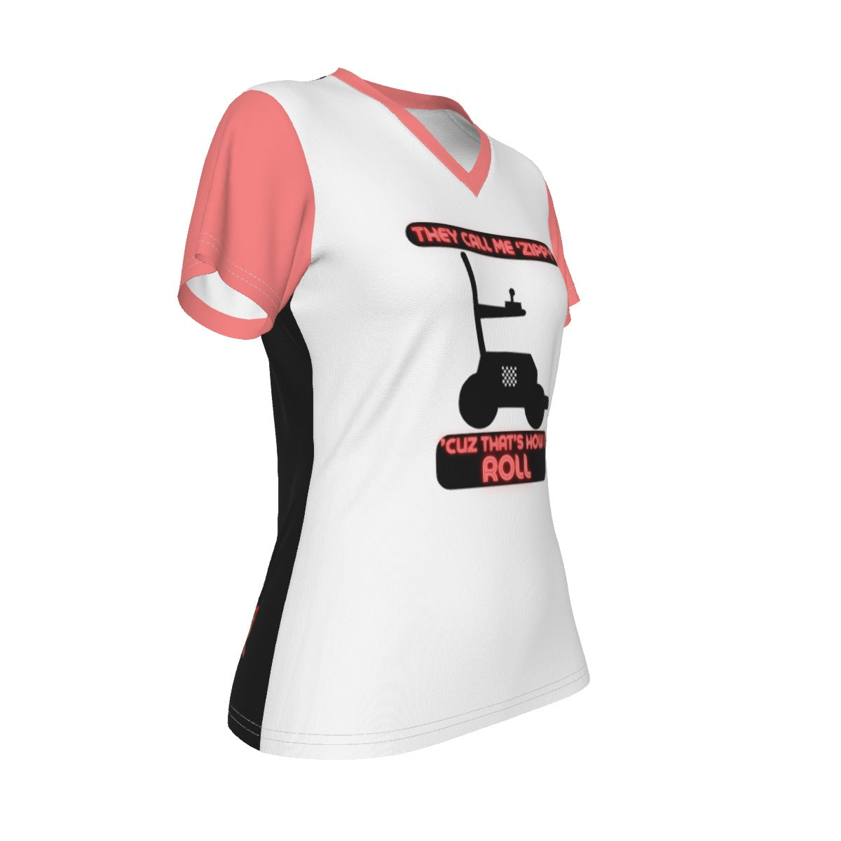 Zippy - V neck tee - white with pink