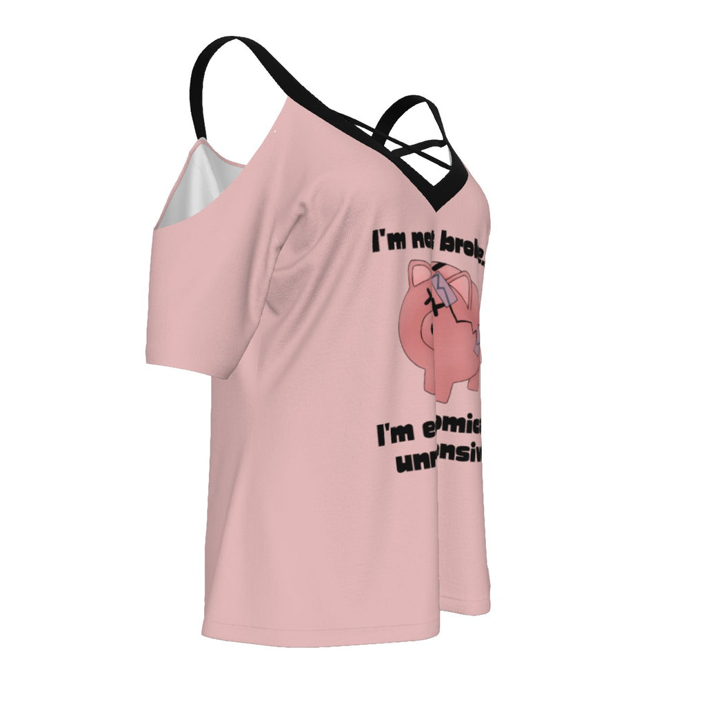 Piggy Bank - cold shoulder tee - pink and black