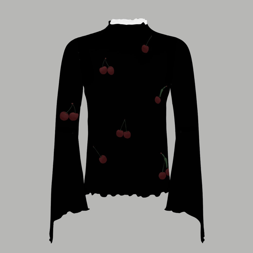 Cherries - Bell Sleeve Mesh - black