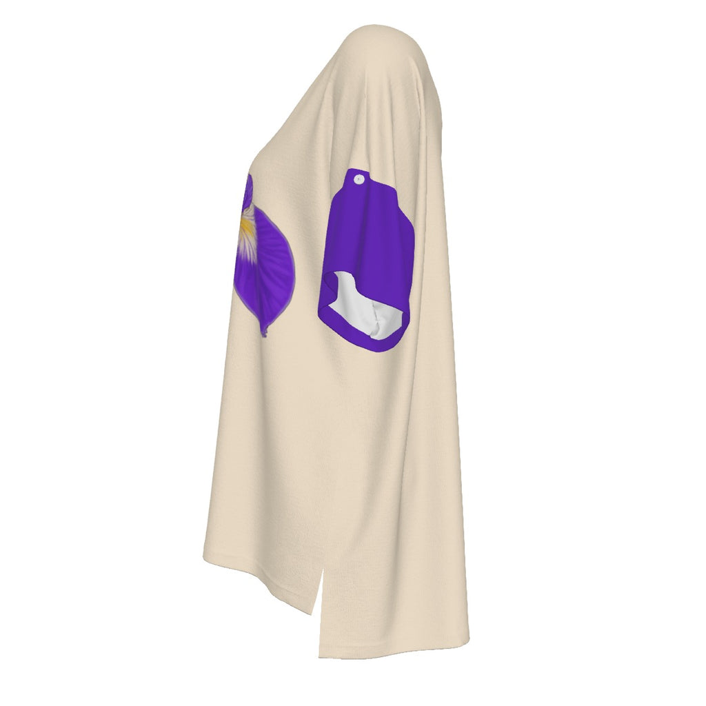 Quebec Iris - drop shoulder tee - beigepurple