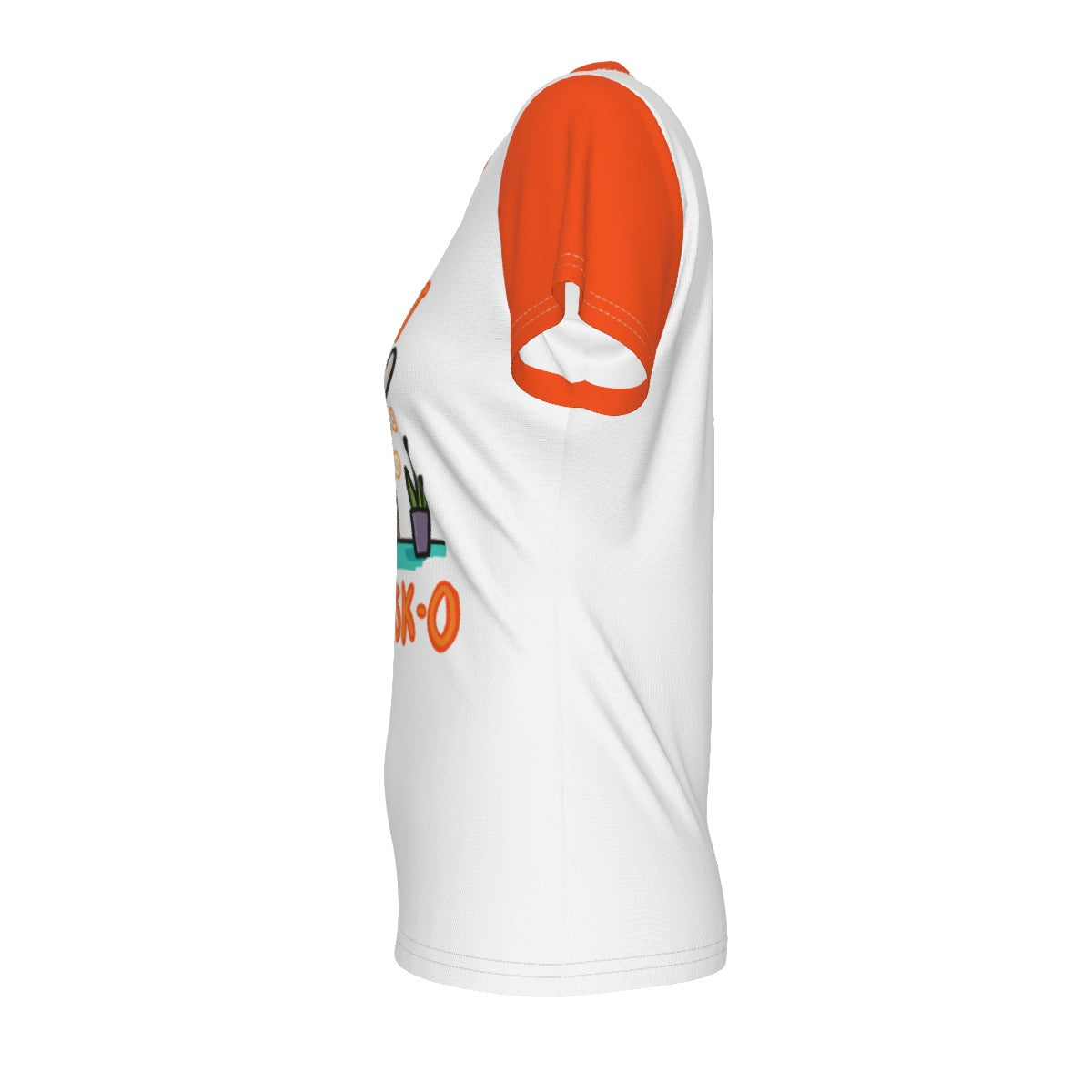 Panic at the Desk-o- v neck tee - white w/ orange