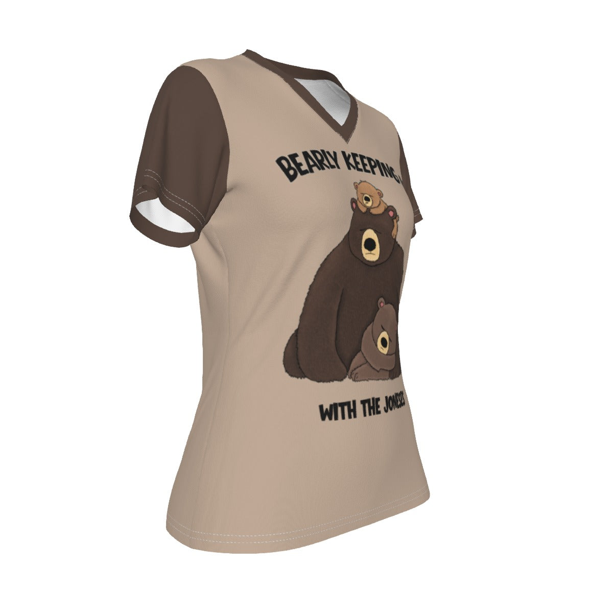 Bearly Keeping Up - V neck tee - browns