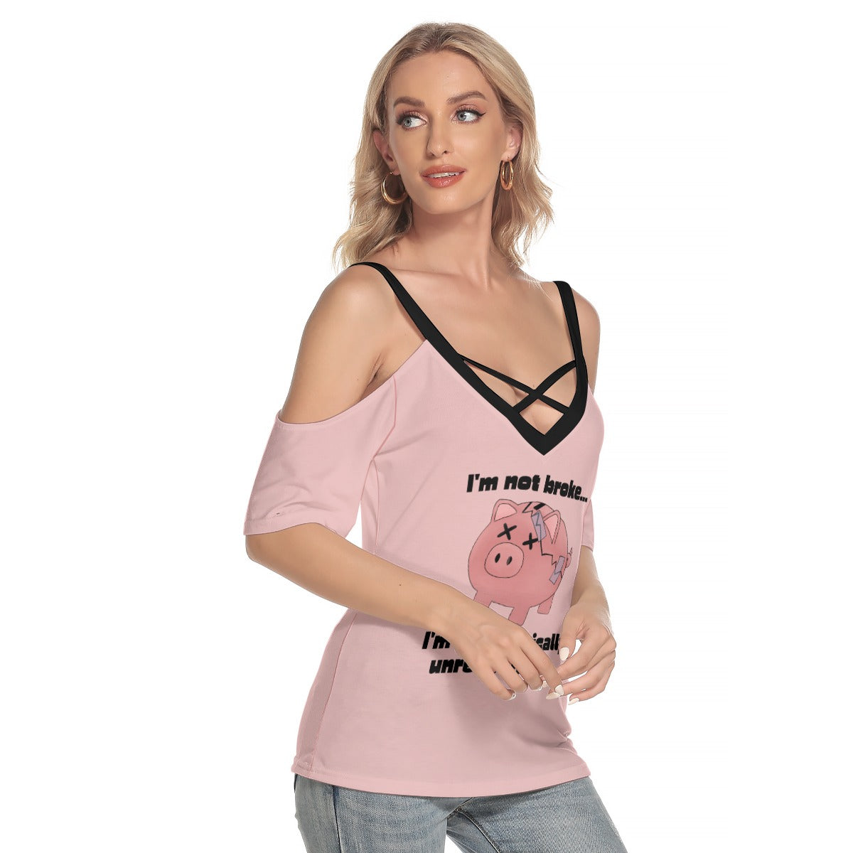 Piggy Bank - Cold Shoulder Tee - pink