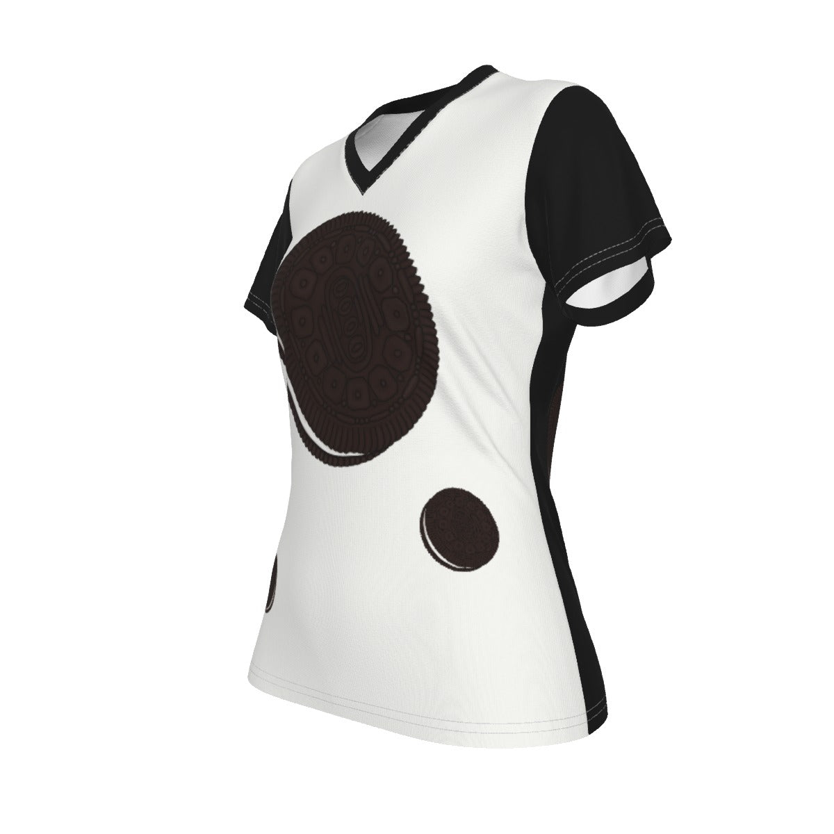 Race - Oreo - V neck tee - white and black