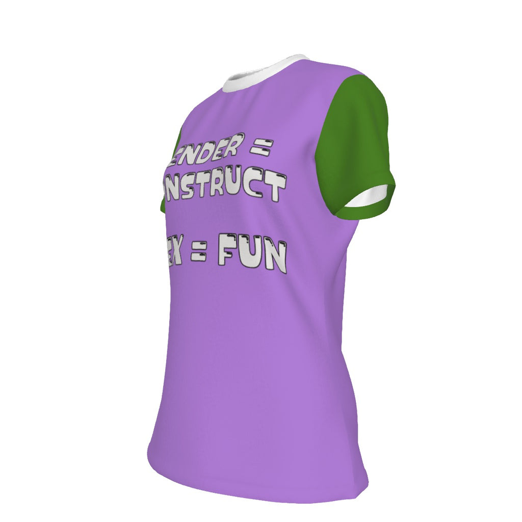Gender is a construct - round neck tee - purple and green