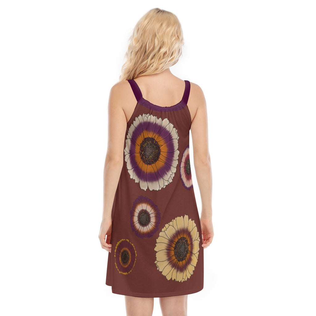 Multi Flower - sleeveless tank cami dress - russet and purple