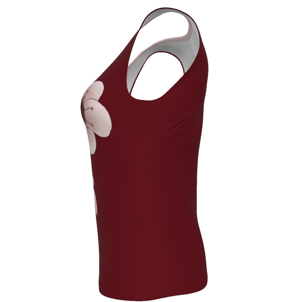 Plum Blossom Branch - U neck tank - maroon
