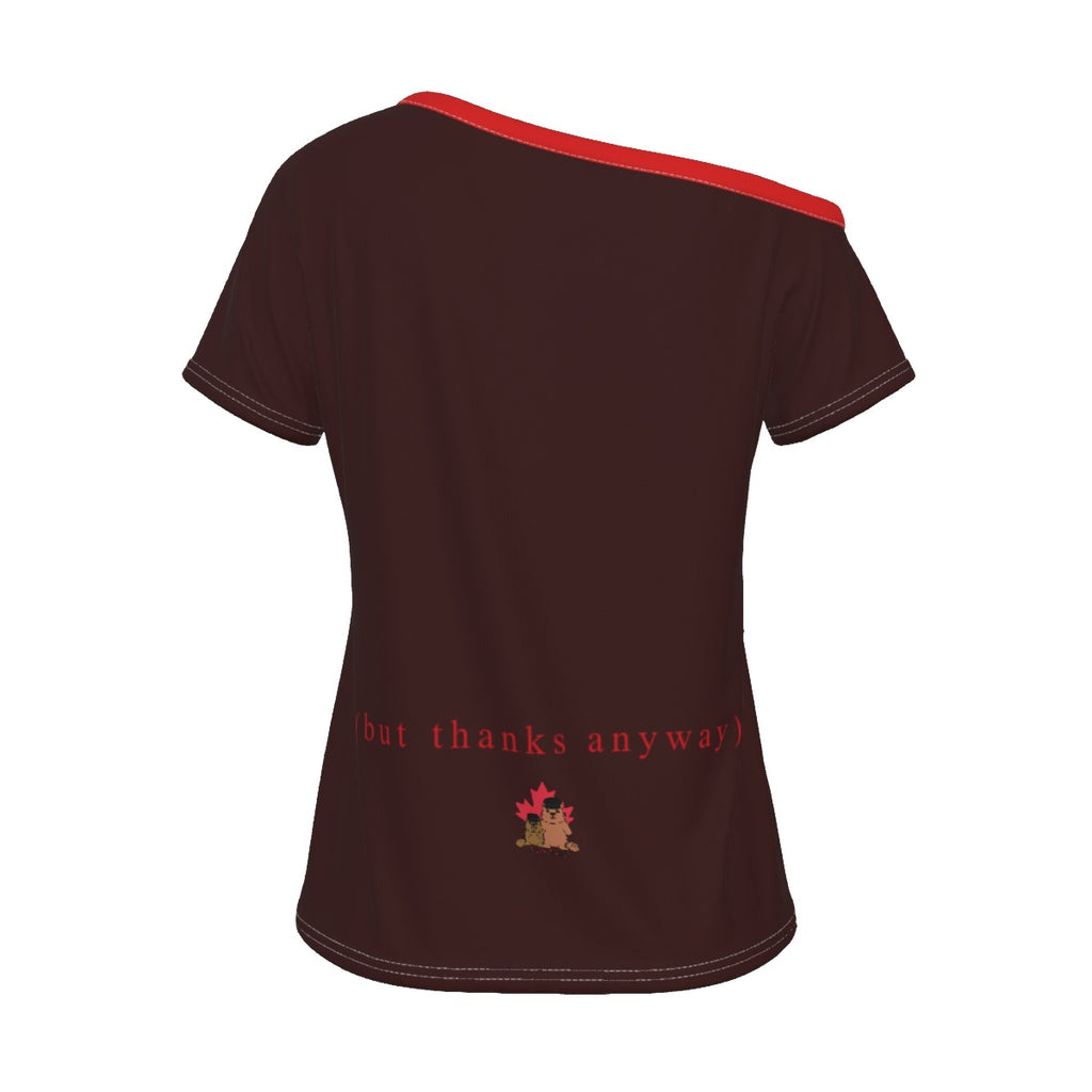 Yeah No - off shoulder tee - oxblood and red