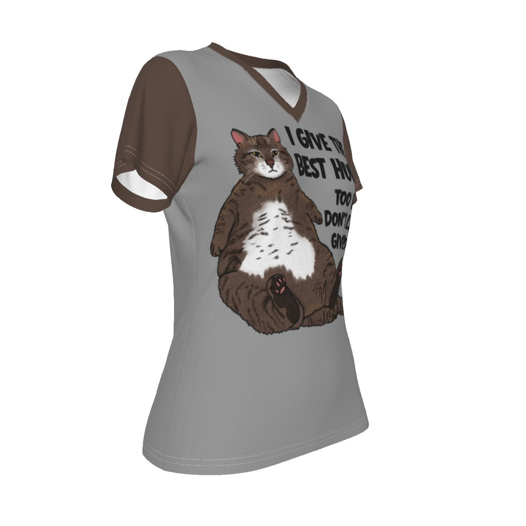 Jeffy Cat - V neck tee - grey and brown
