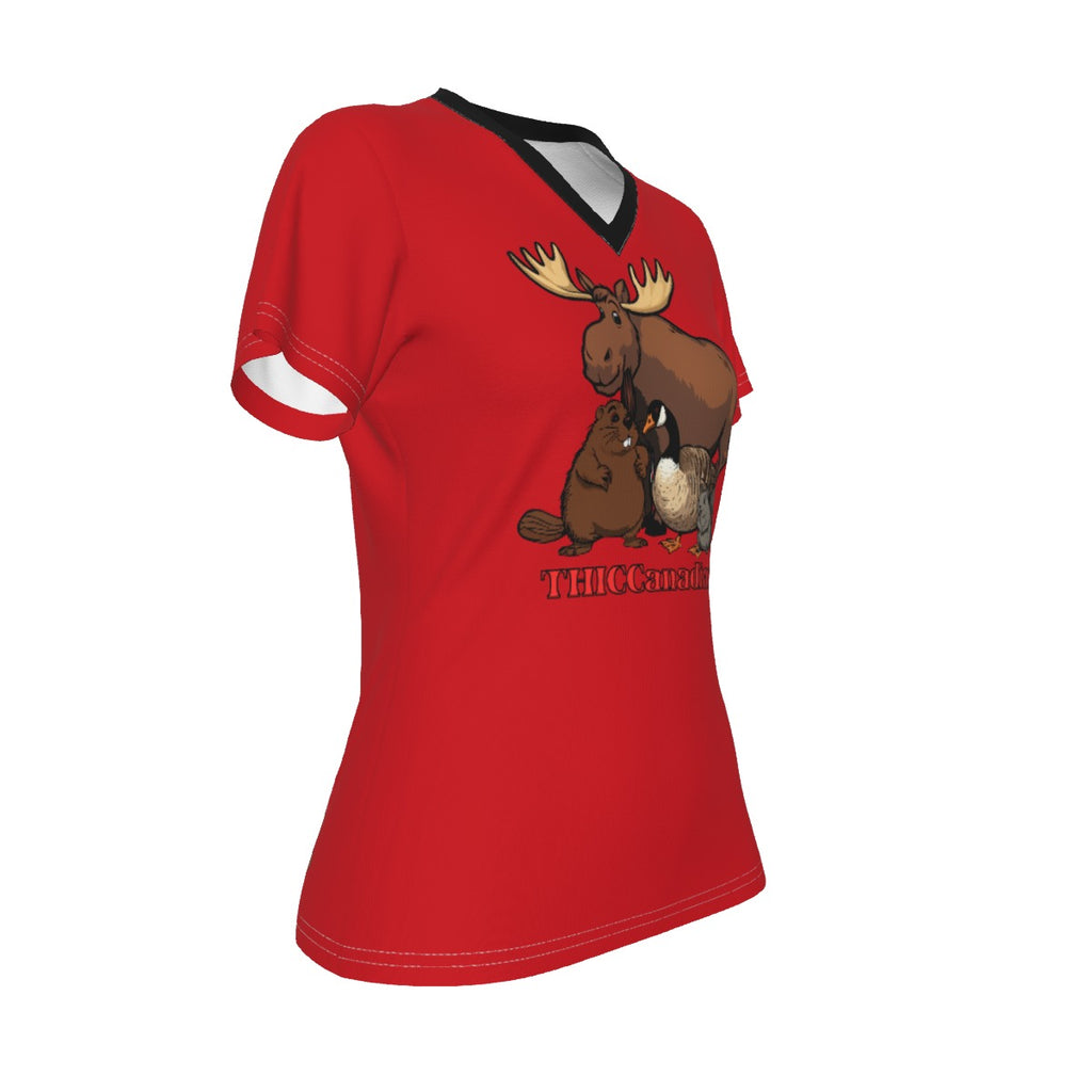 THICCCanadian - V neck tee - red