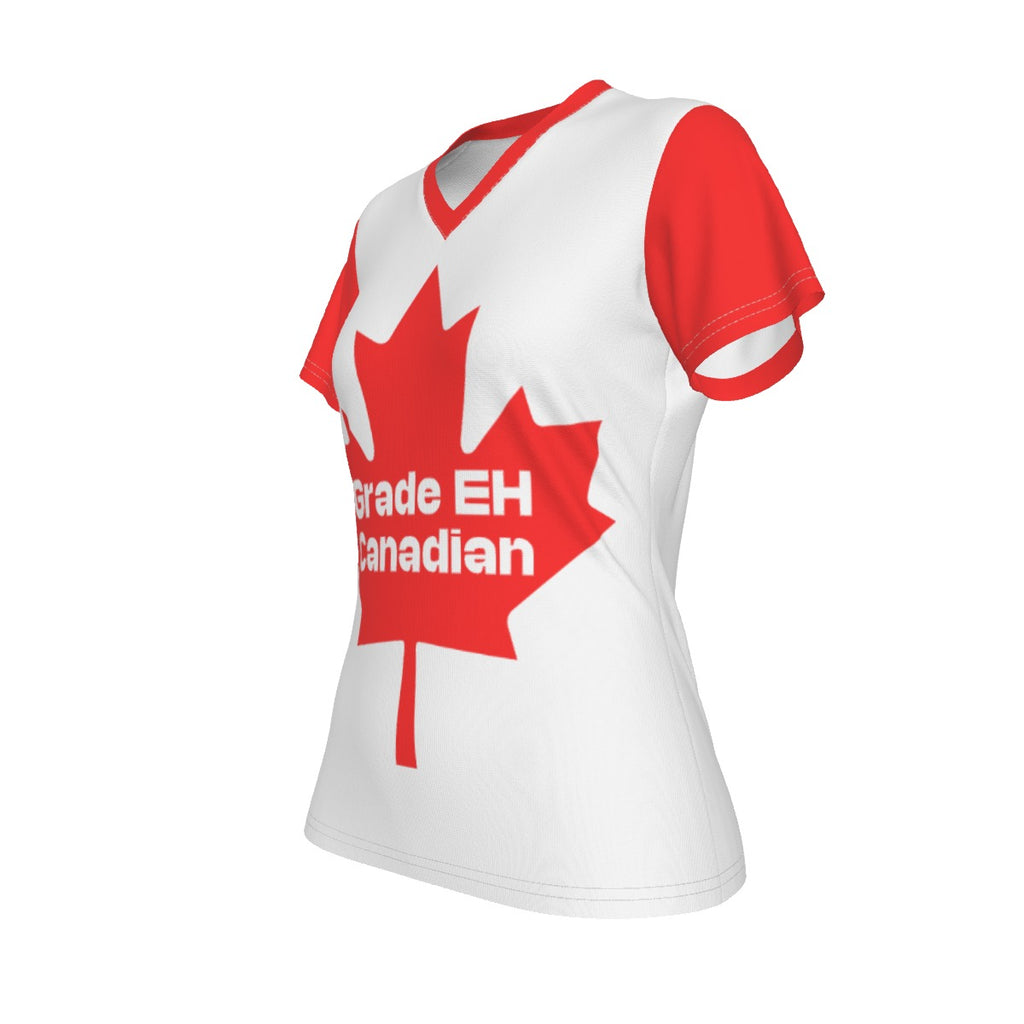 Canadian Grade EH - V neck tee - white/red