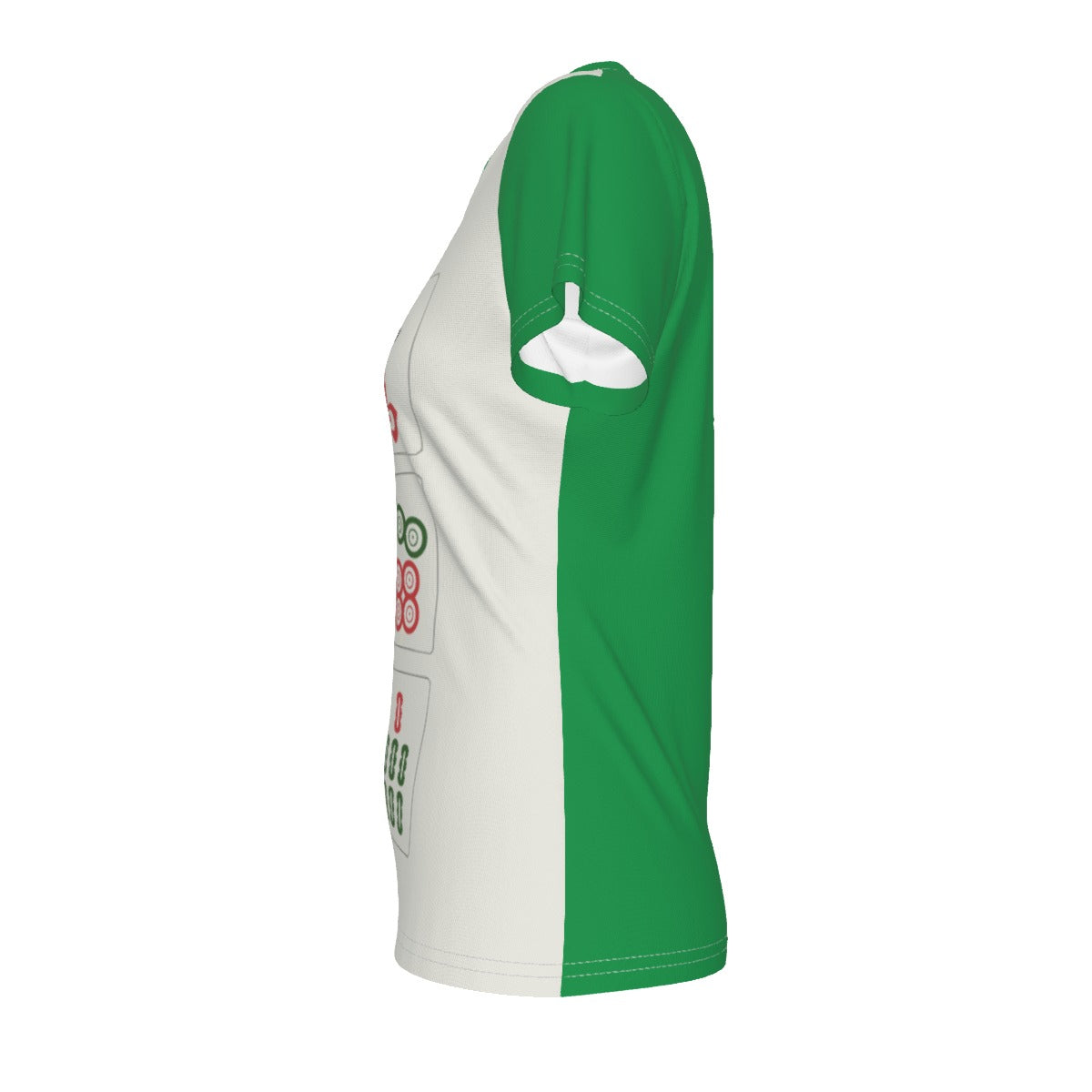 Mahjong 6 7 - v neck tee - white and green