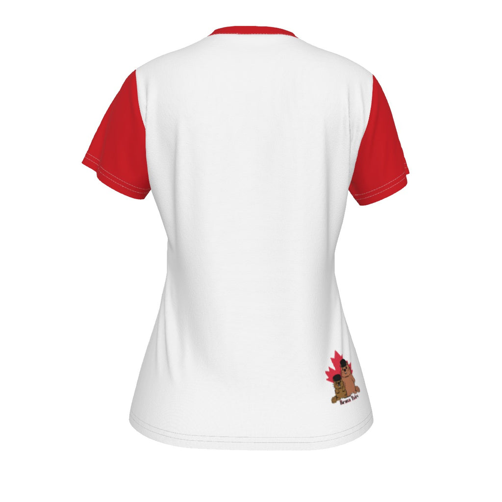 Pride Maple Leaf - Rainbow - v neck tee - white with red