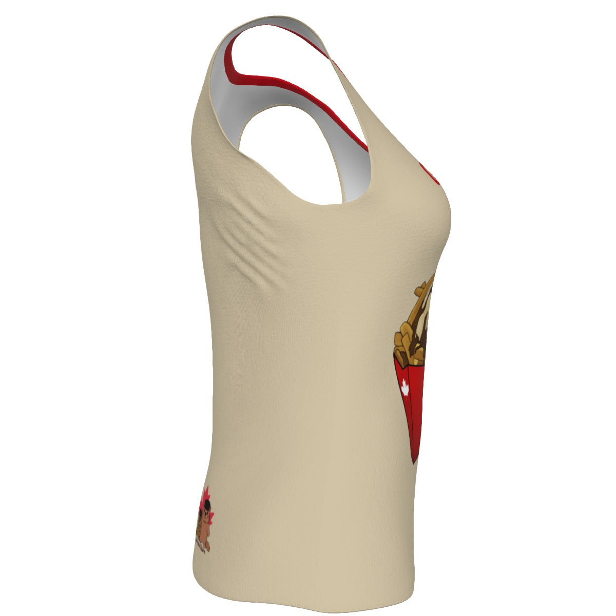 Poutine - U neck tank - beige with red