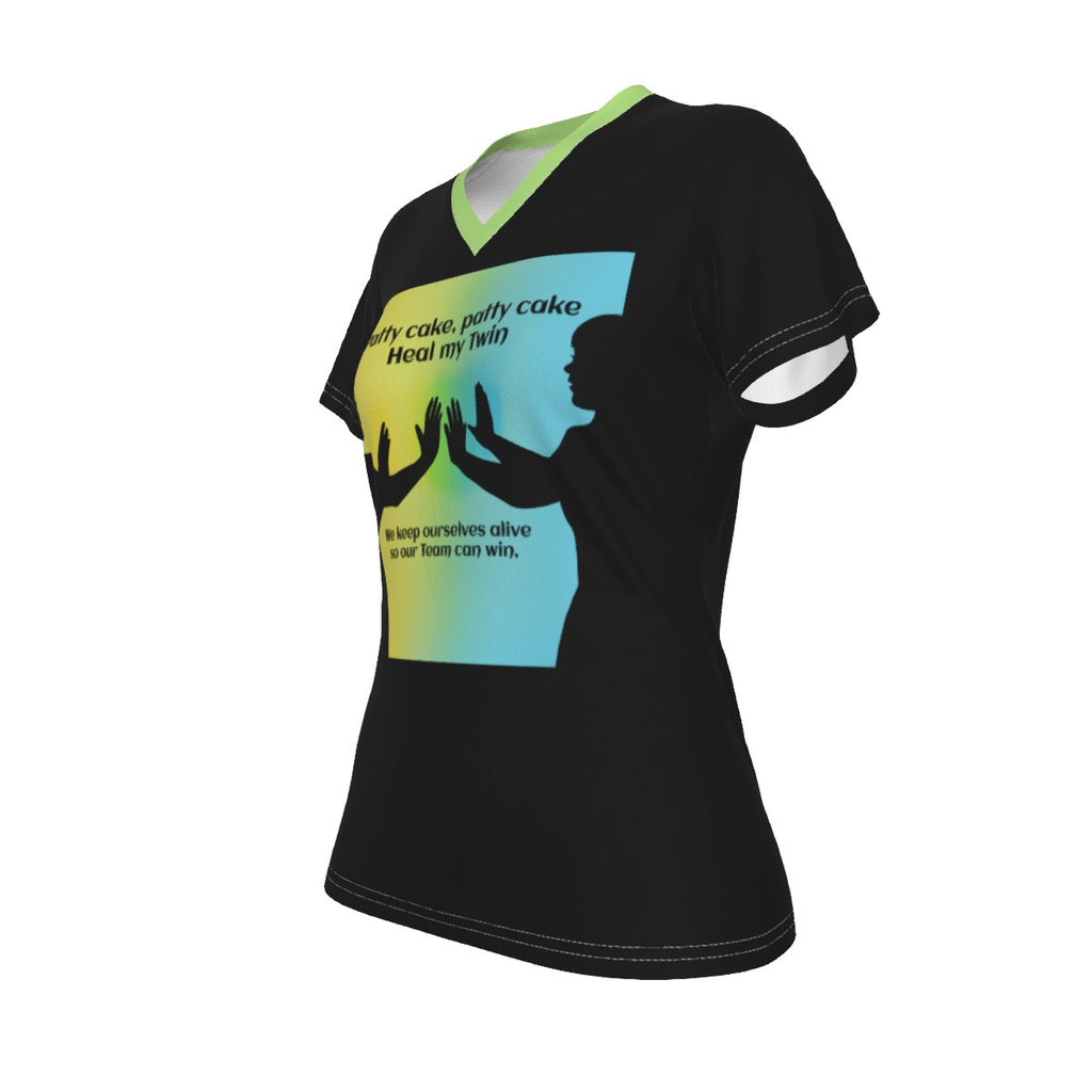 Pattycake healing - v neck tee - black