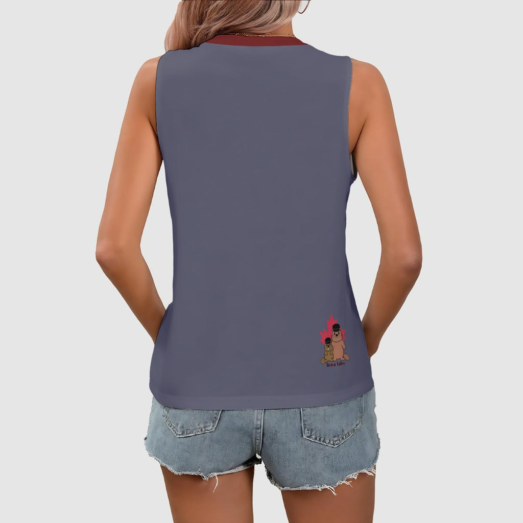 D20-depression-V neck tank - grey with red
