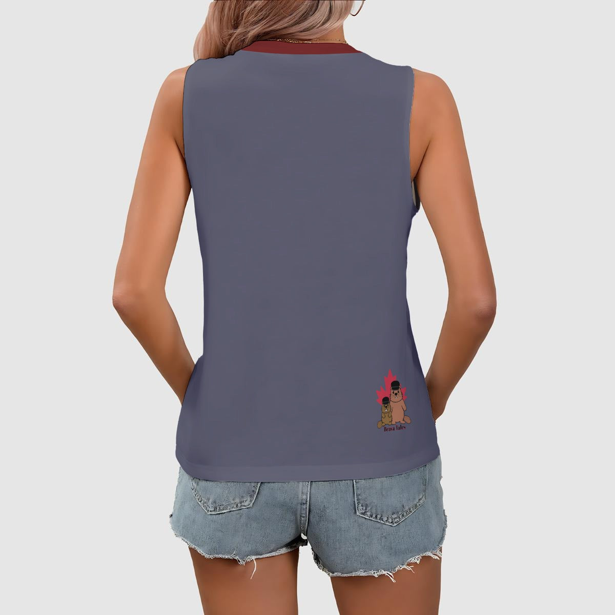D20-depression-V neck tank - grey with red