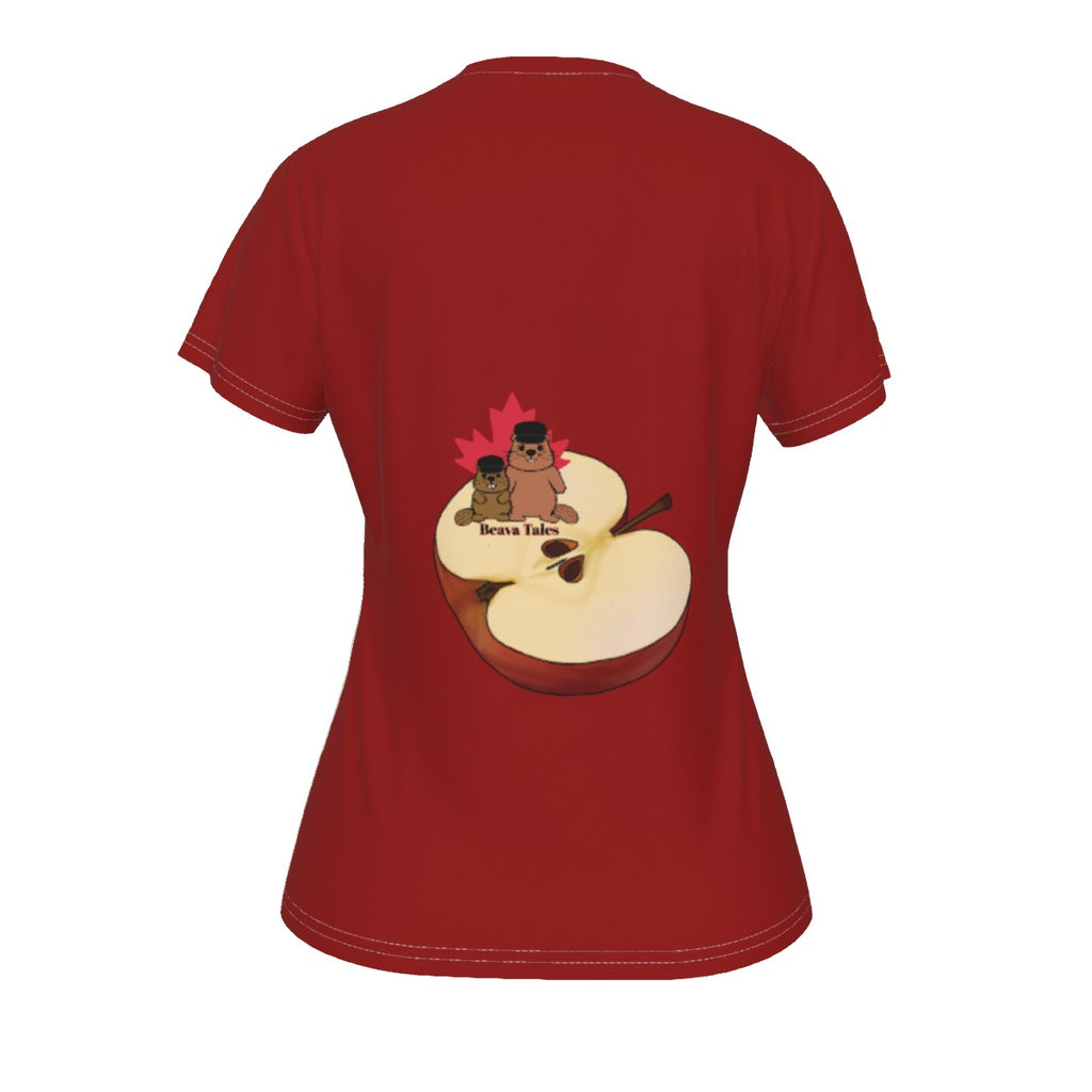 Race - Fruit - Apple - V neck tee - cream and red