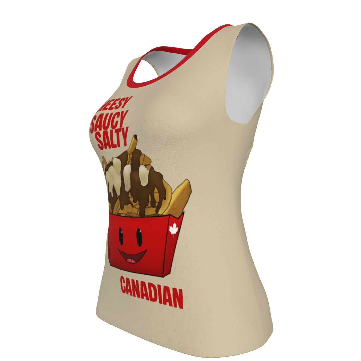 Poutine - U neck tank - beige with red