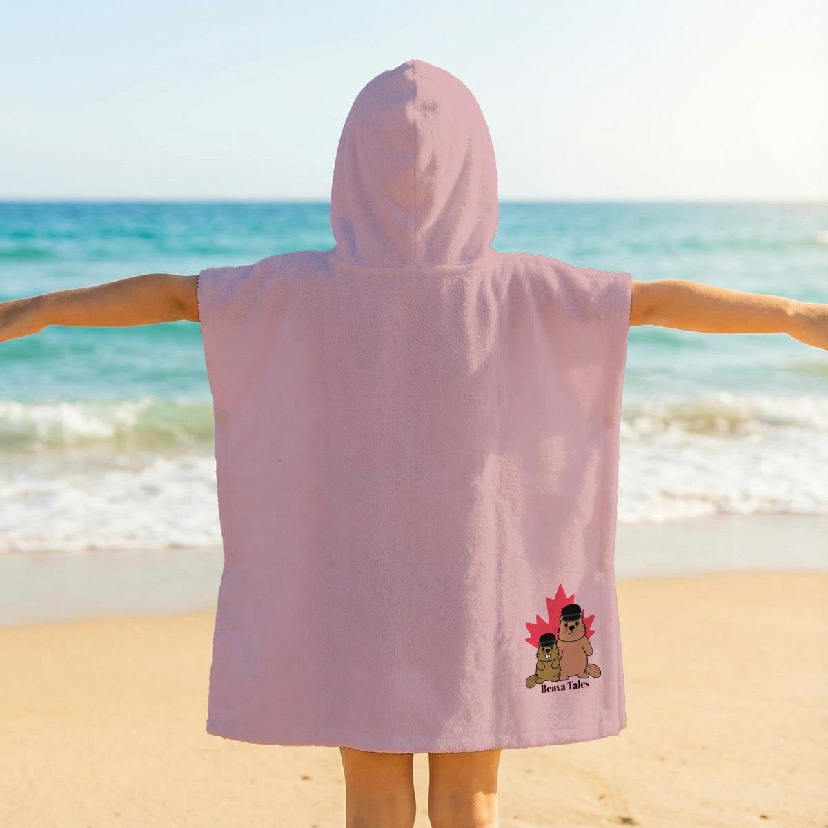 Kid's Hooded Towel Poncho - Axolotl