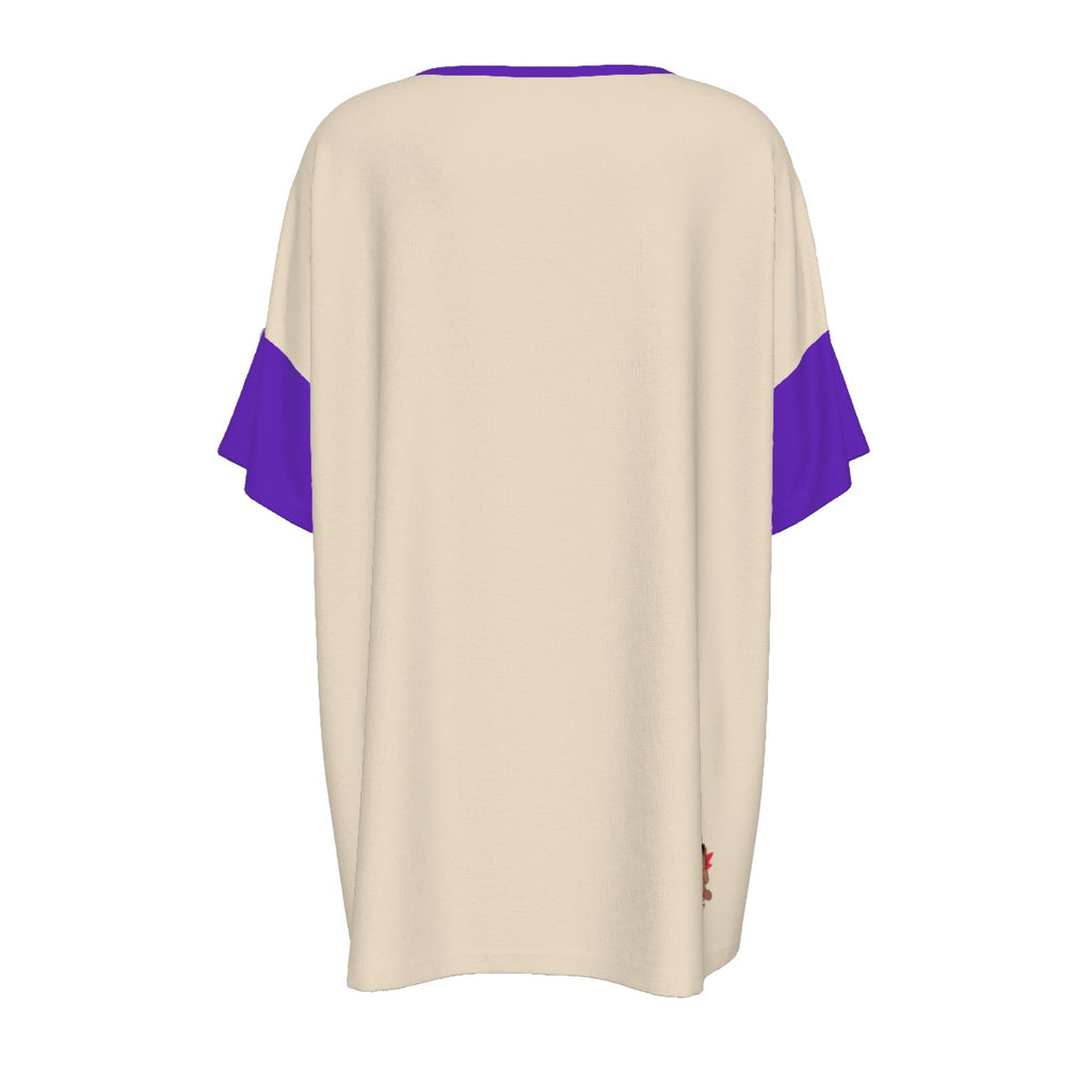 Quebec Iris - drop shoulder tee - beigepurple