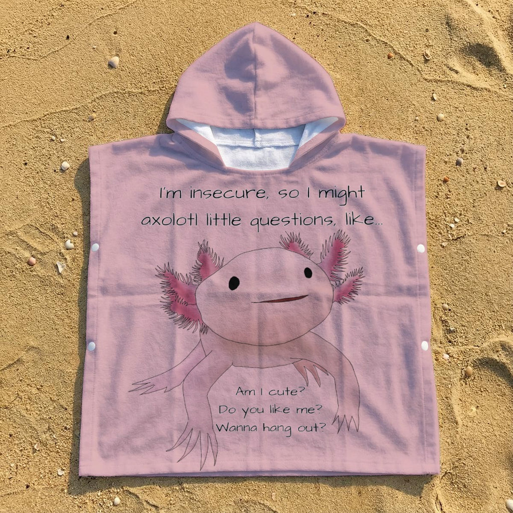 Kid's Hooded Towel Poncho - Axolotl