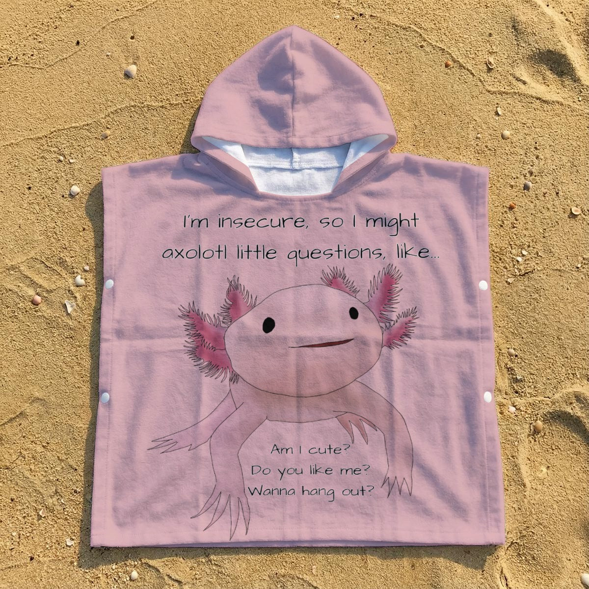 Kid's Hooded Towel Poncho - Axolotl