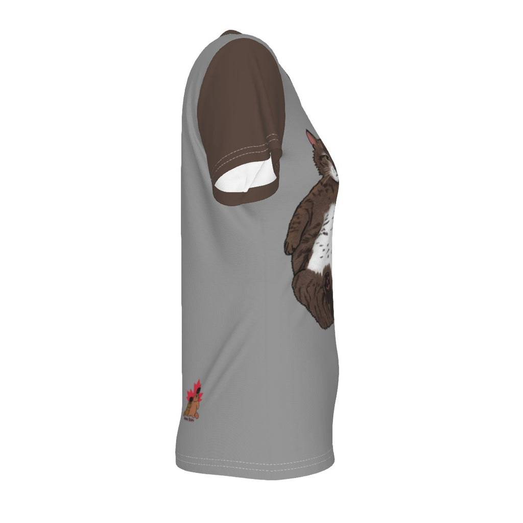 Jeffy Cat - V neck tee - grey and brown