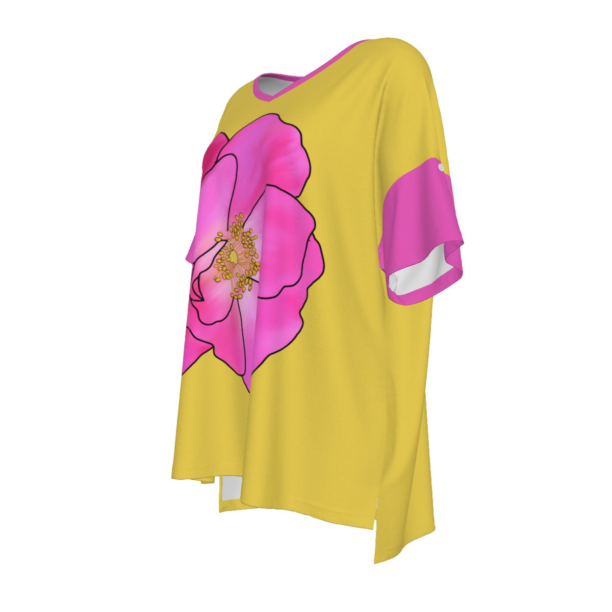 Alberta Primrose - drop shoulder tee - yellow with pink