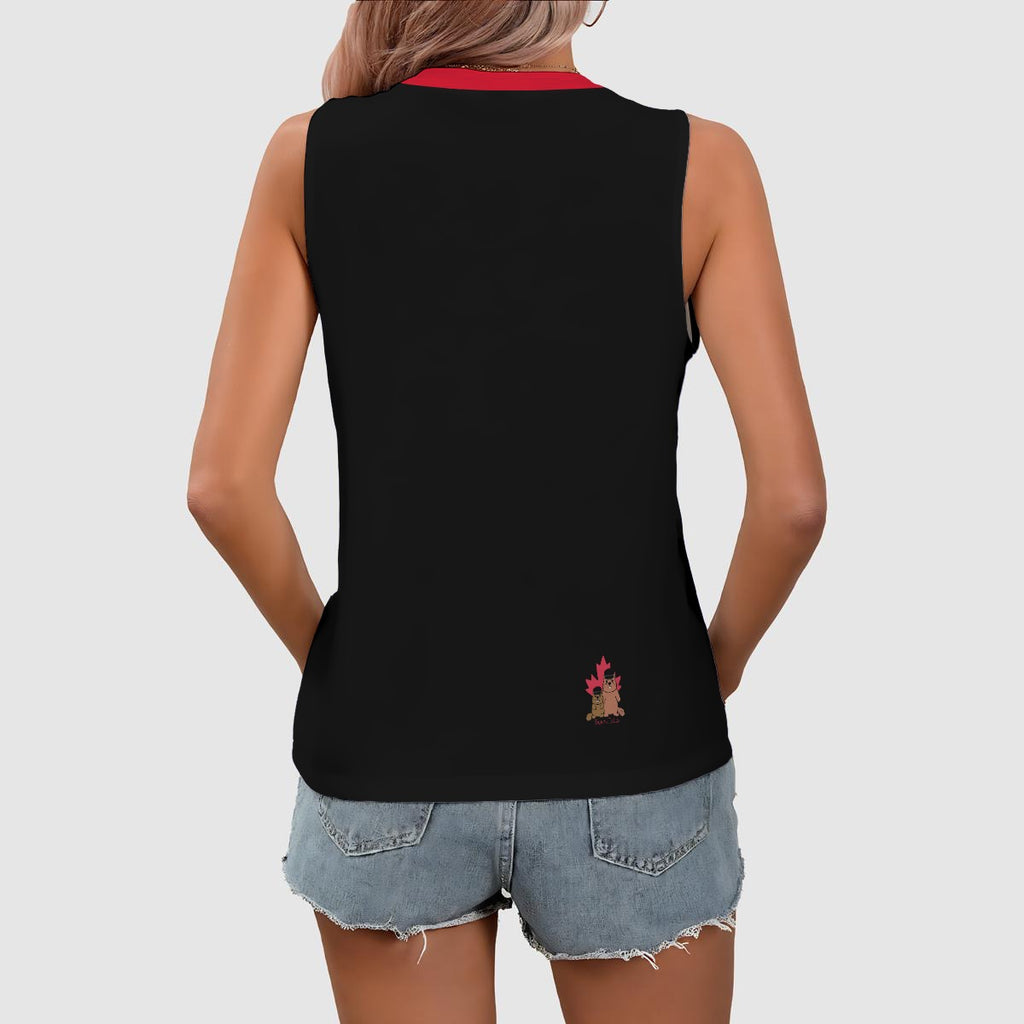 Ducking - V neck tank - black with red