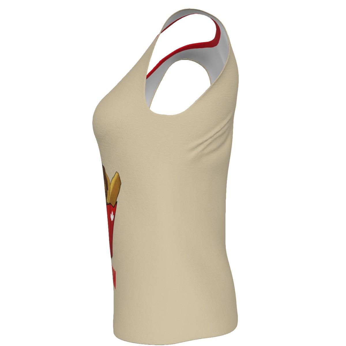 Poutine - U neck tank - beige with red