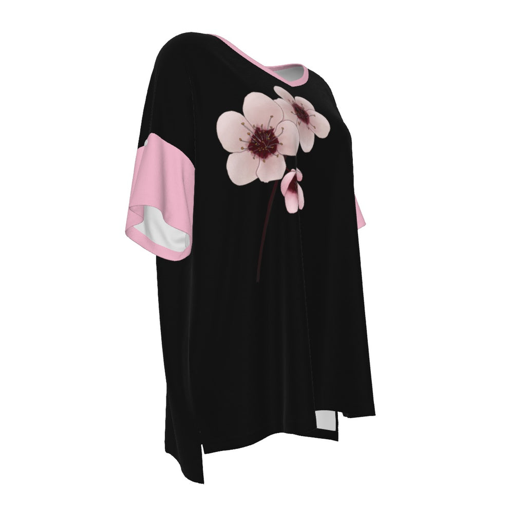 Plum Blossoms - Drop Shoulder Tee - black