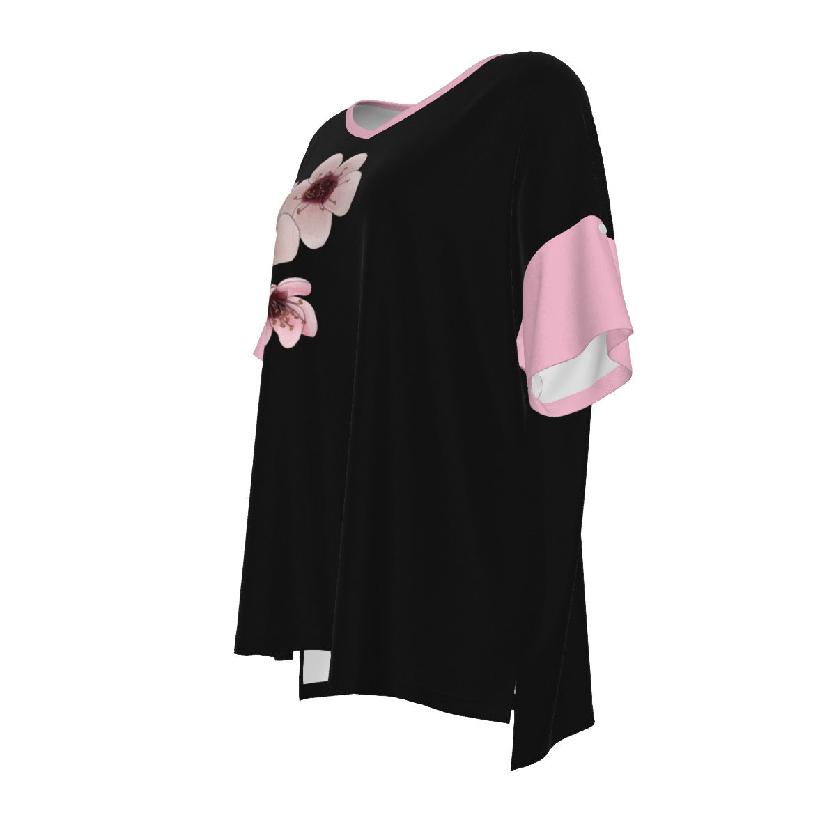 Plum Blossoms - Drop Shoulder Tee - black