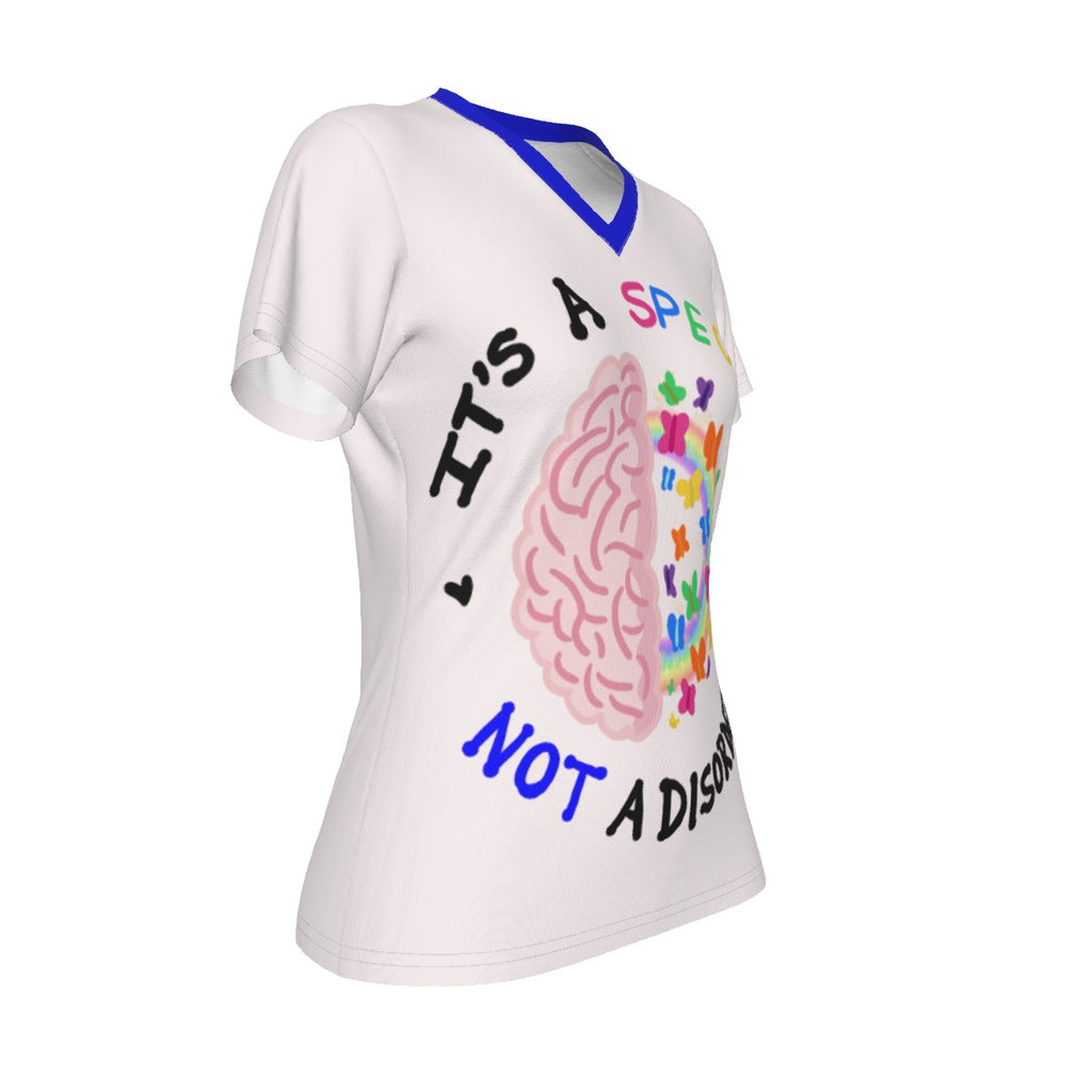 Autism Spectrum - V neck tee - offwhite and blue