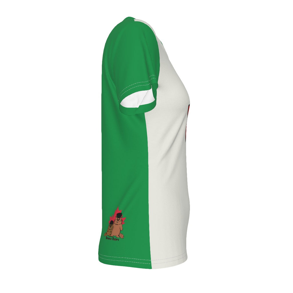 Mahjong - zhong - v neck tee - white and green