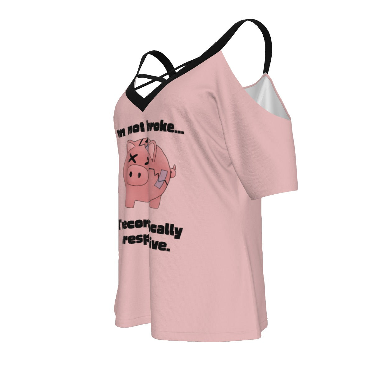 Piggy Bank - cold shoulder tee - pink and black