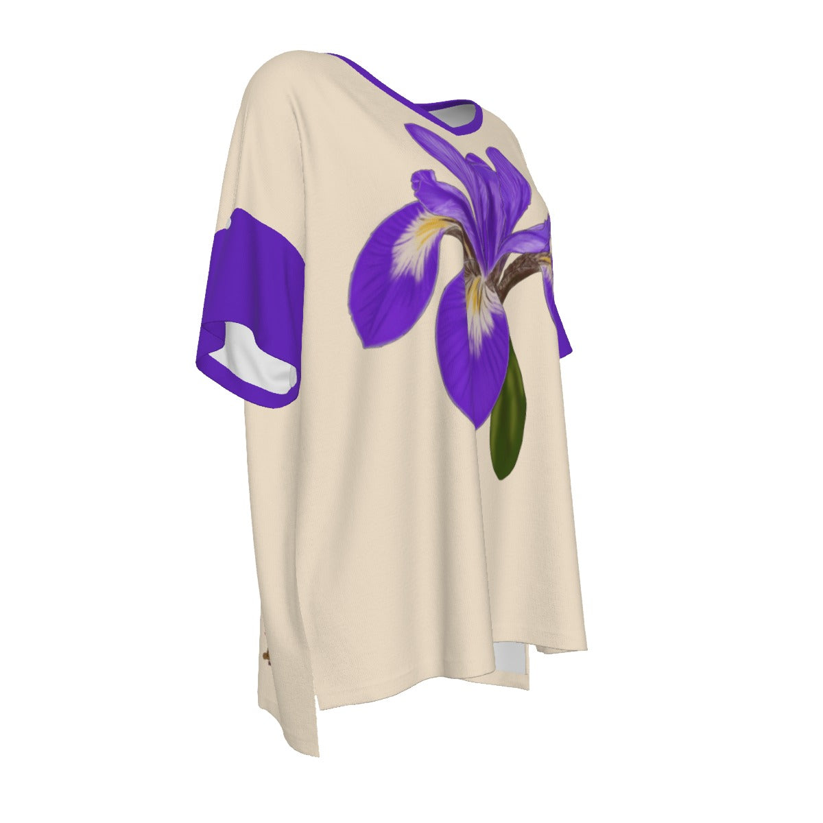 Quebec Iris - drop shoulder tee - beigepurple
