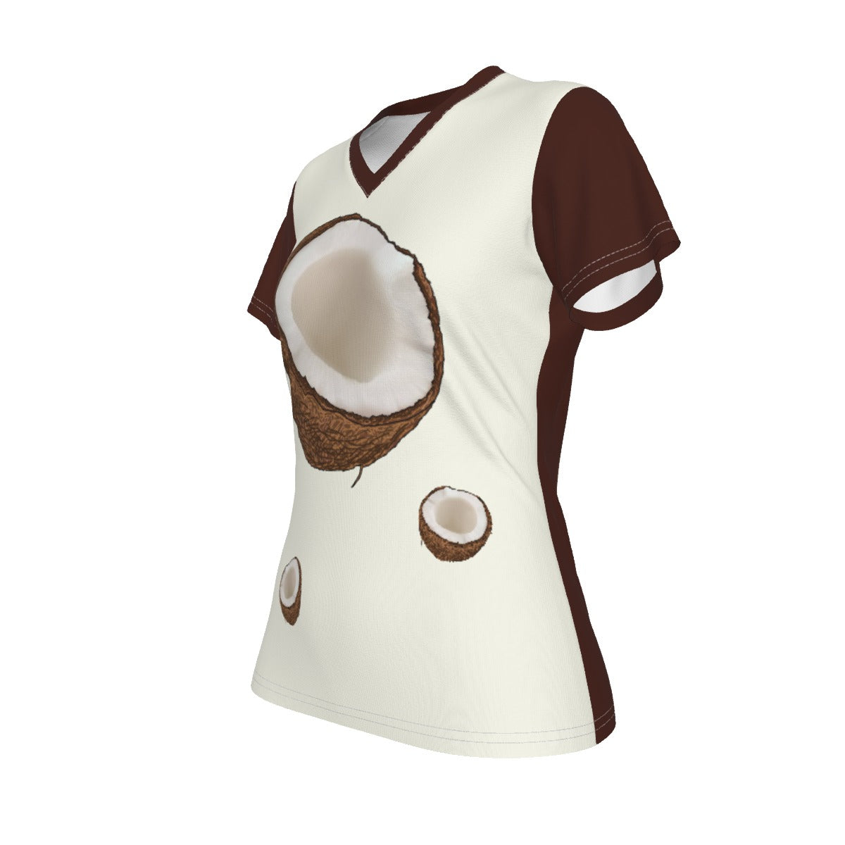 Race - Fruit - Coconut - V neck tee - offwhite and brown